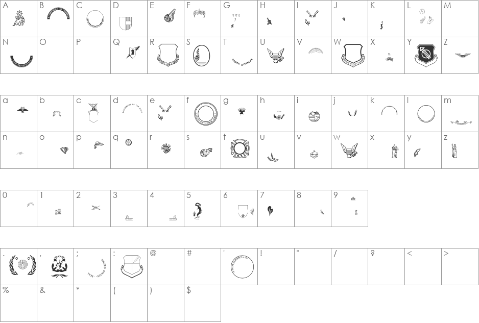 SpecialSeals font character map preview