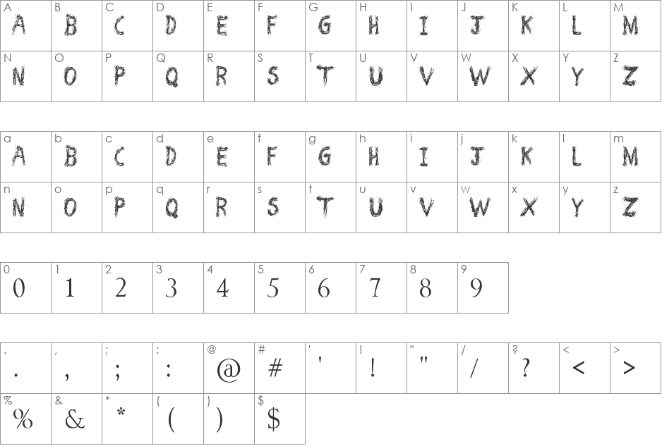 Speckled Letters font character map preview