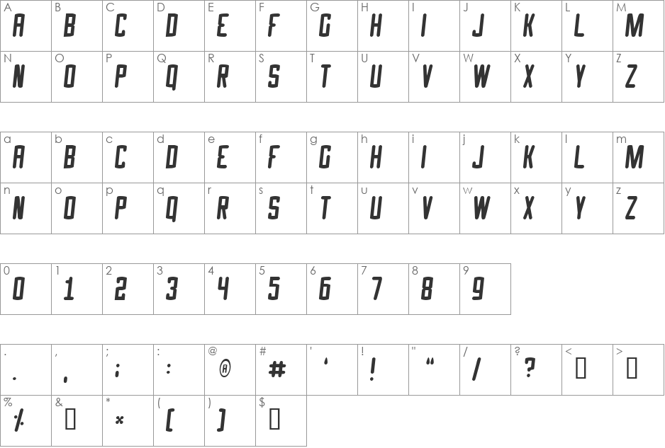Speed Crazy font character map preview