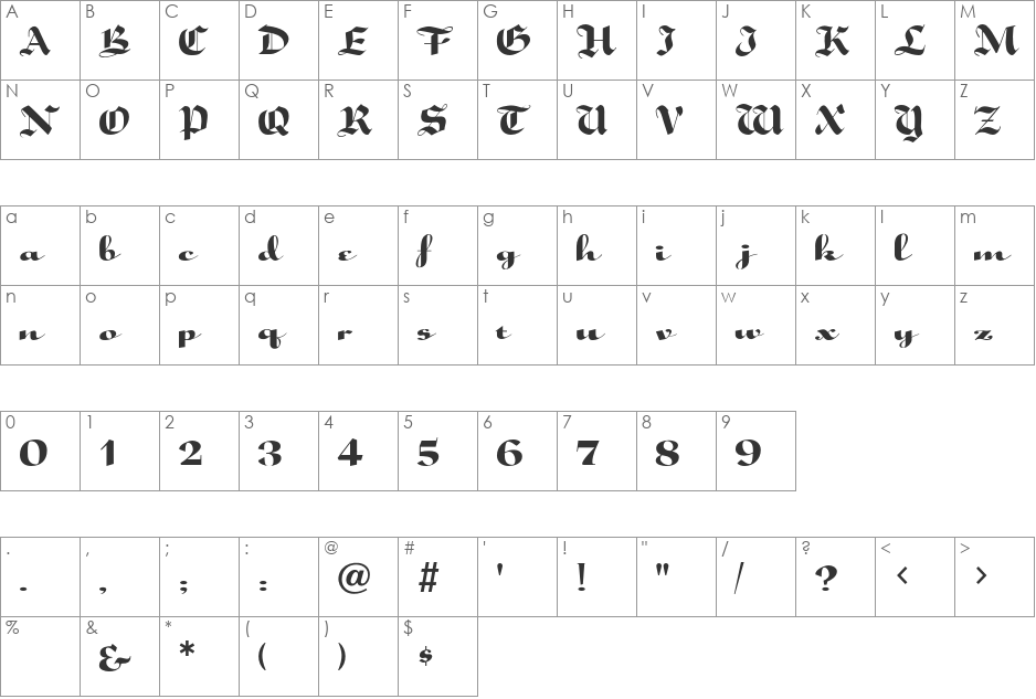 Speedscript font character map preview