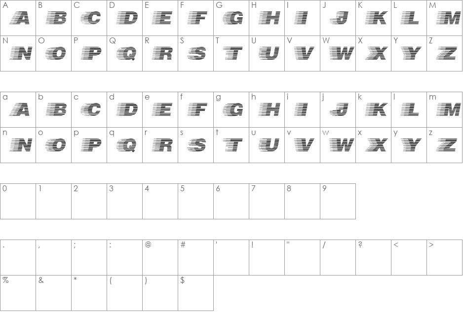 Speedway font character map preview