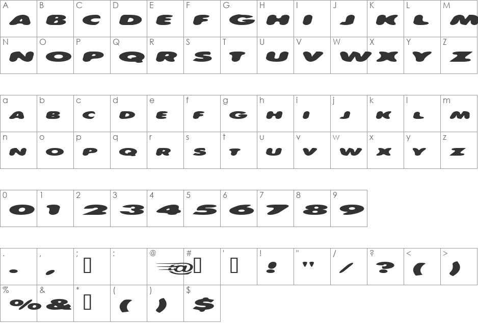 speedway font character map preview