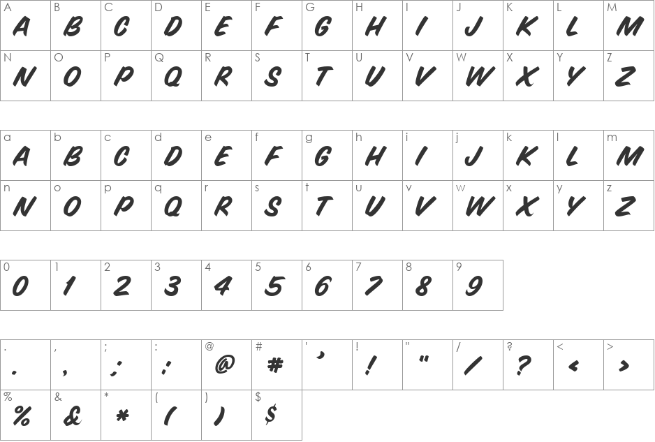 Speedy Marker font character map preview