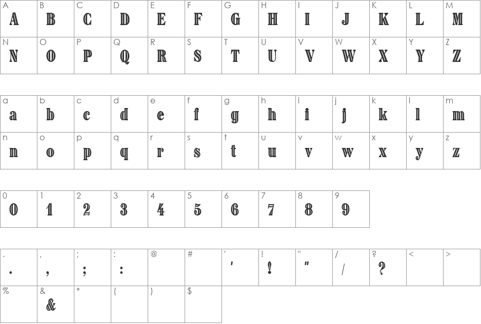 Sphinx Condensed Inline font character map preview