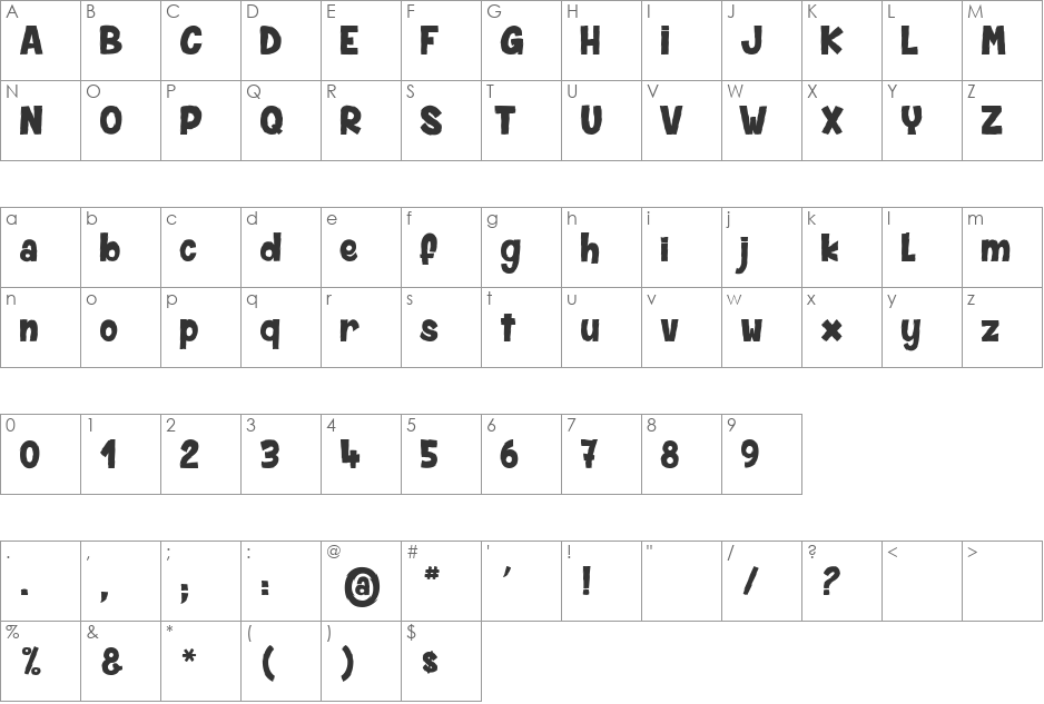 SPIDER MONKEY font character map preview