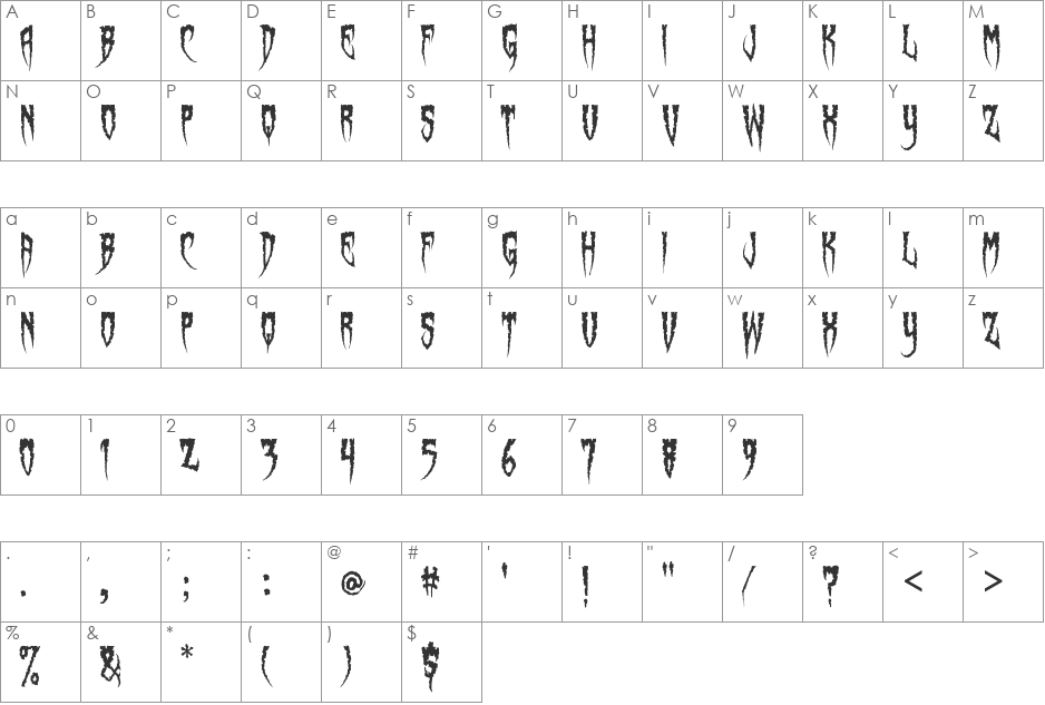 Spiderfingers font character map preview