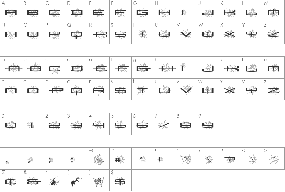 SpiderishFS font character map preview