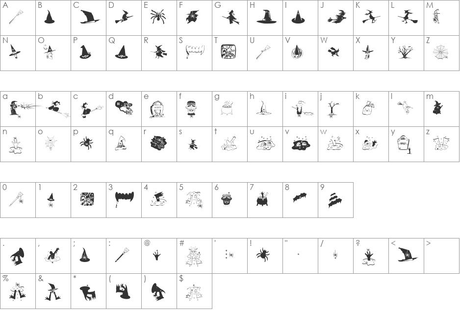 SpidersClub font character map preview