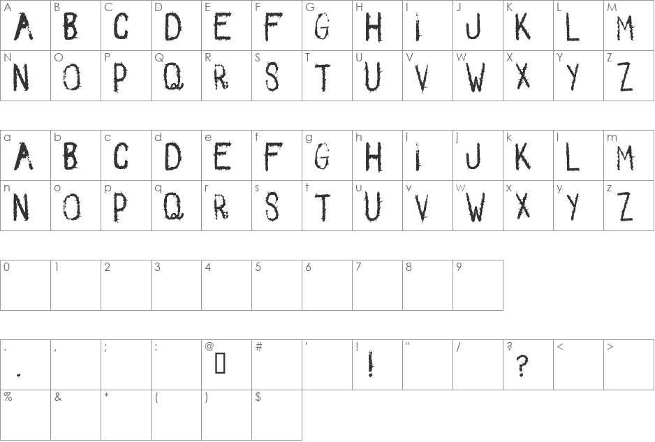 Spikes font character map preview