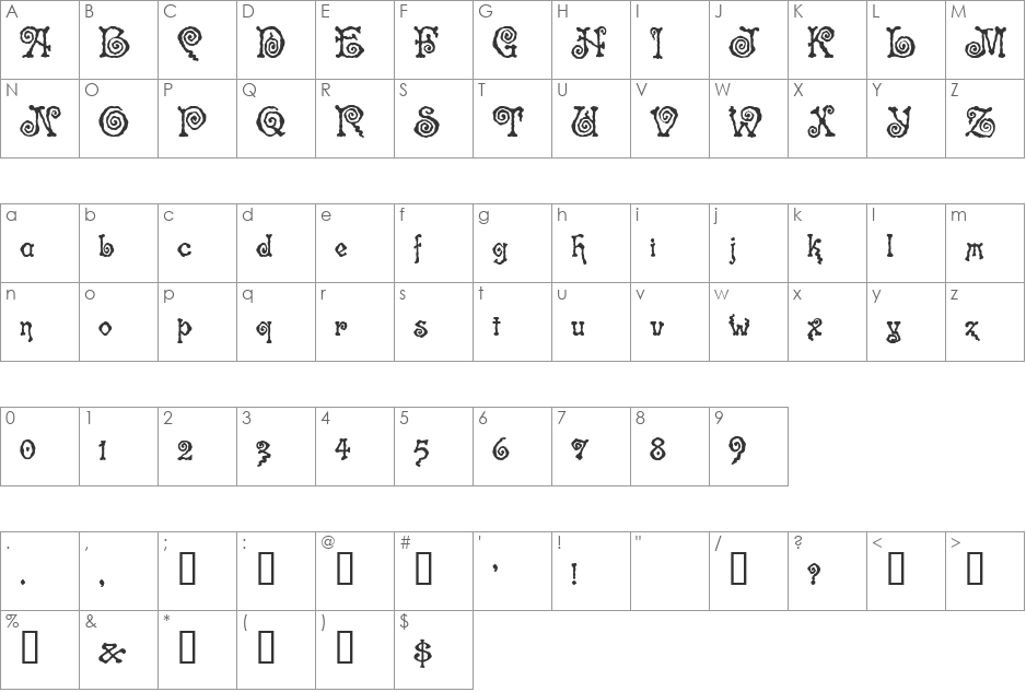 Spinstee font character map preview
