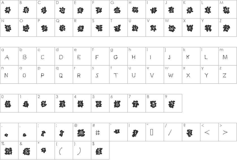 SplashBlobsnDots font character map preview