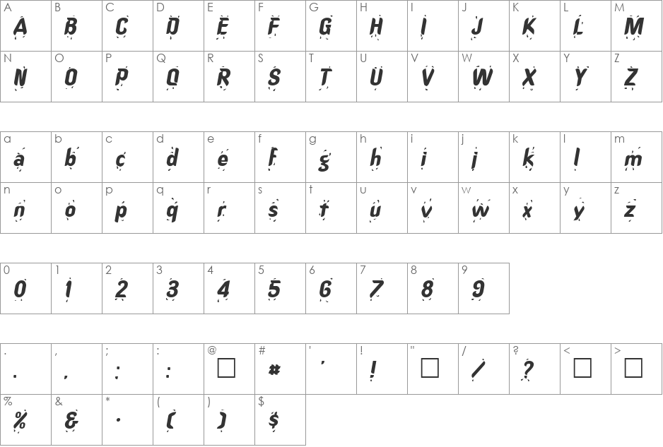 Splasher font character map preview