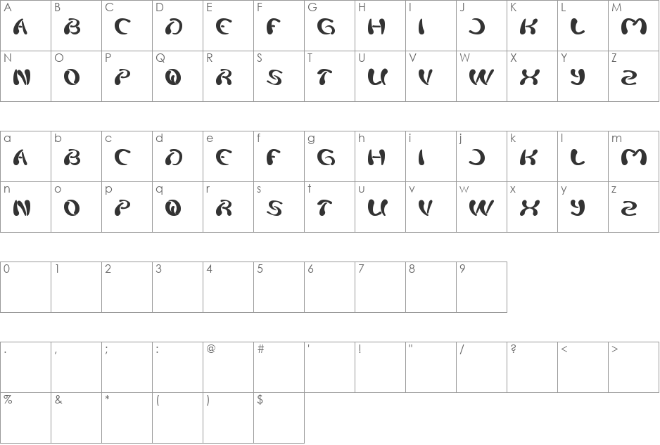 splashing font character map preview