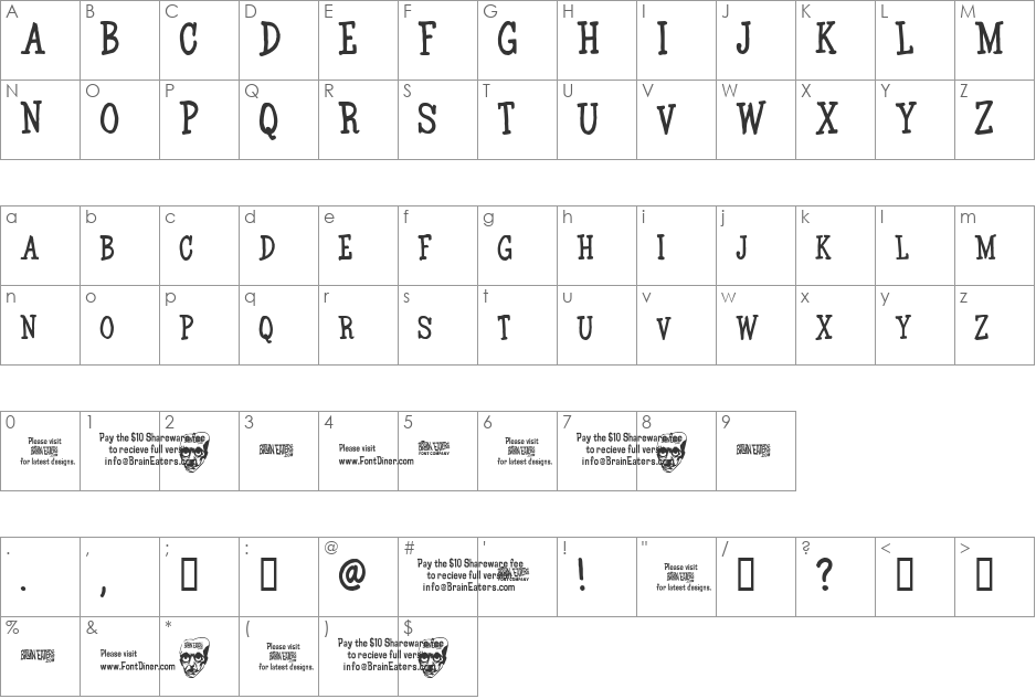 BE Marker font character map preview