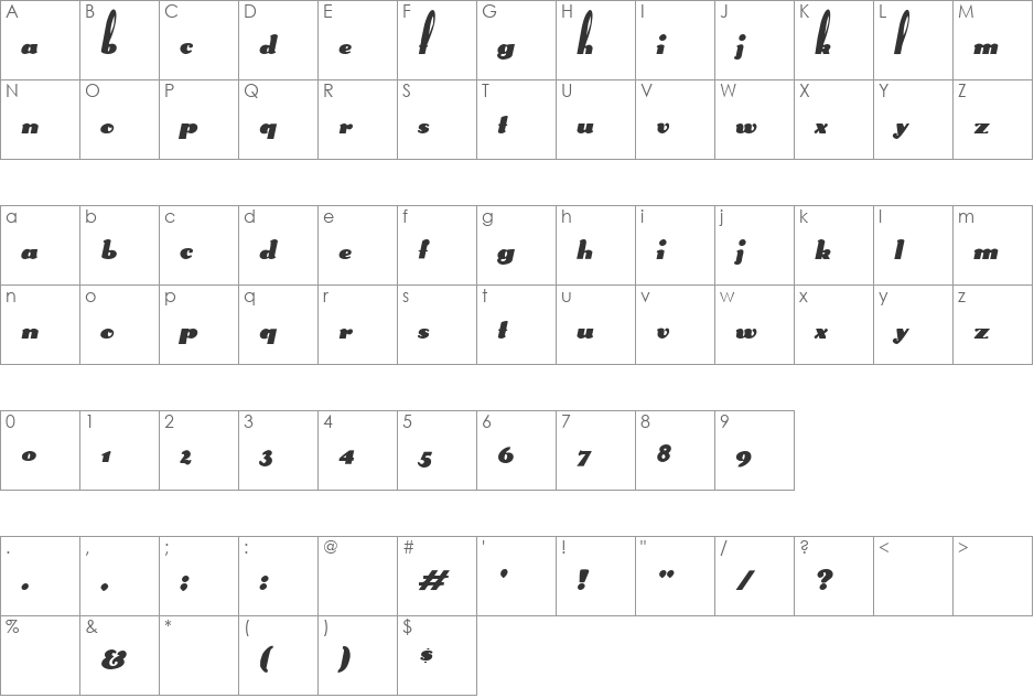 SplittingHares font character map preview