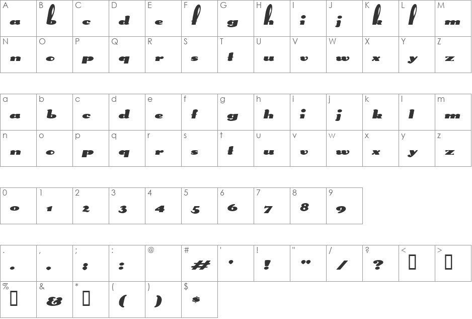 SplittingHaresExtended font character map preview