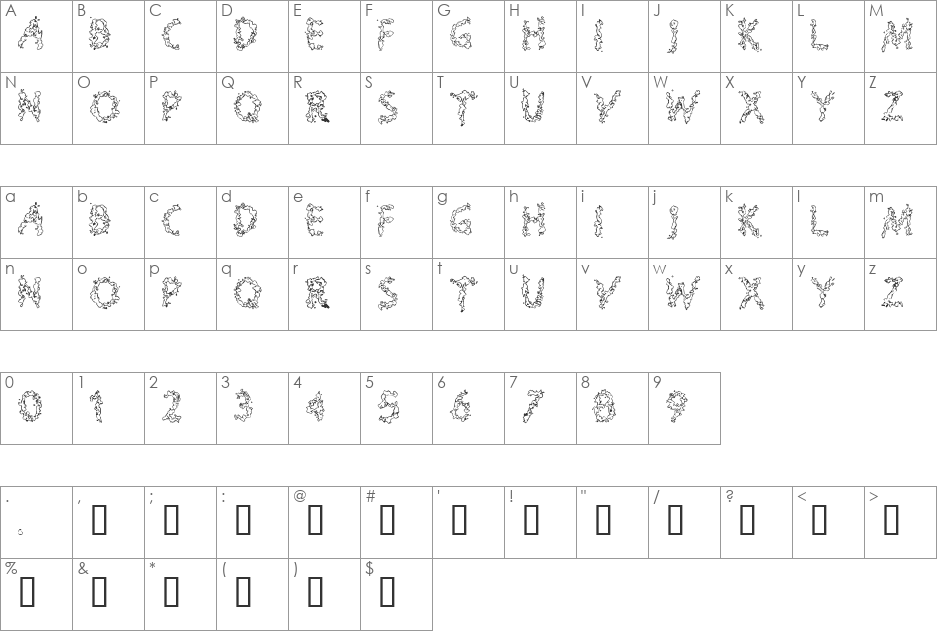 Splooge font character map preview