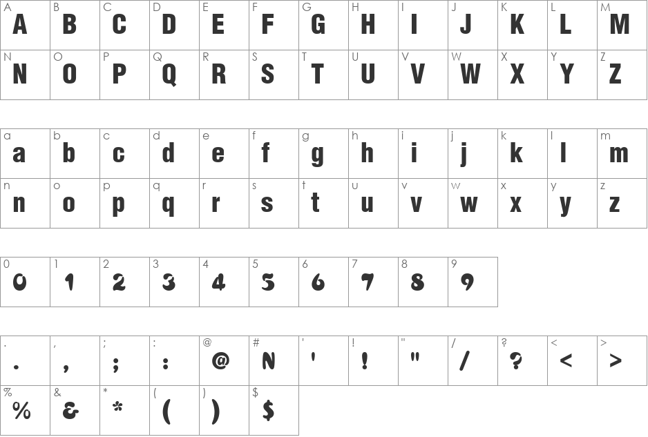 SPMdzime font character map preview