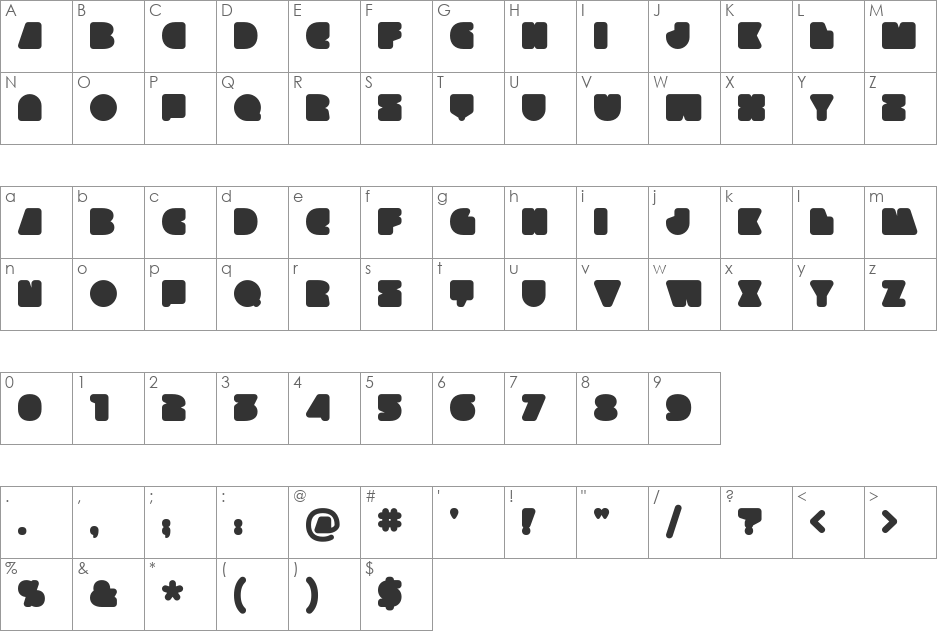 Spokes font character map preview