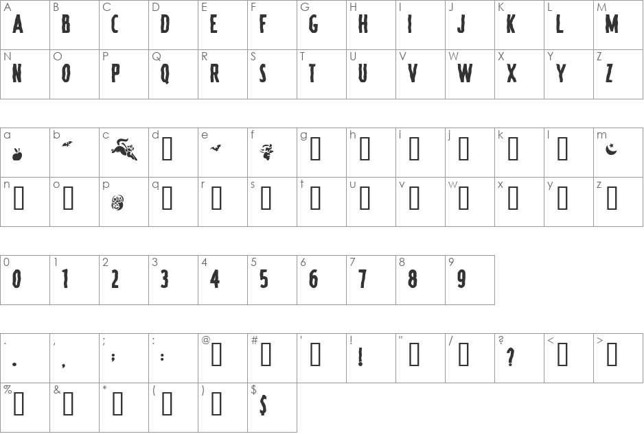 Spooky font character map preview