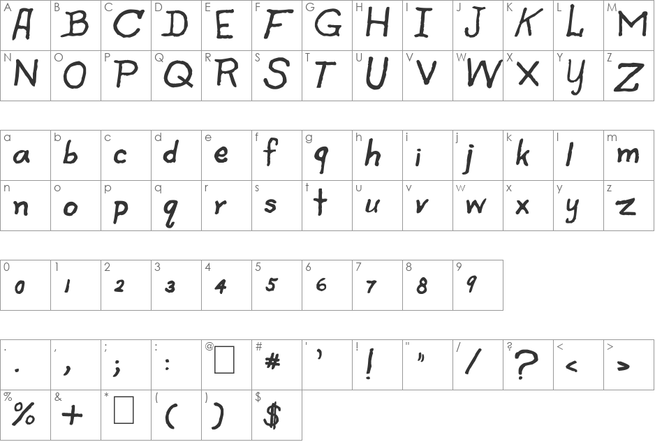 Spooky Spiders font character map preview