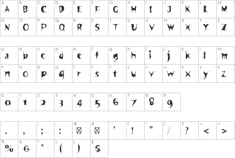 Spooky Std font character map preview