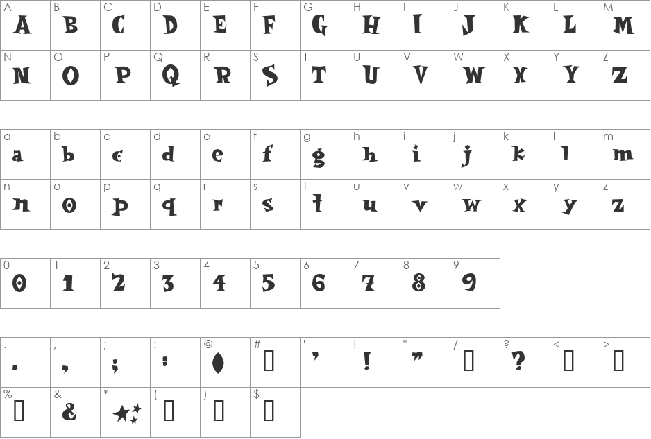 SpookyMagic font character map preview