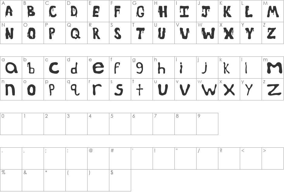 Spoooky Drips font character map preview