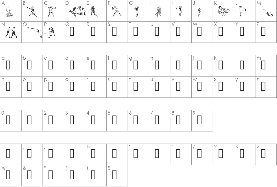 Sports 1 font character map preview