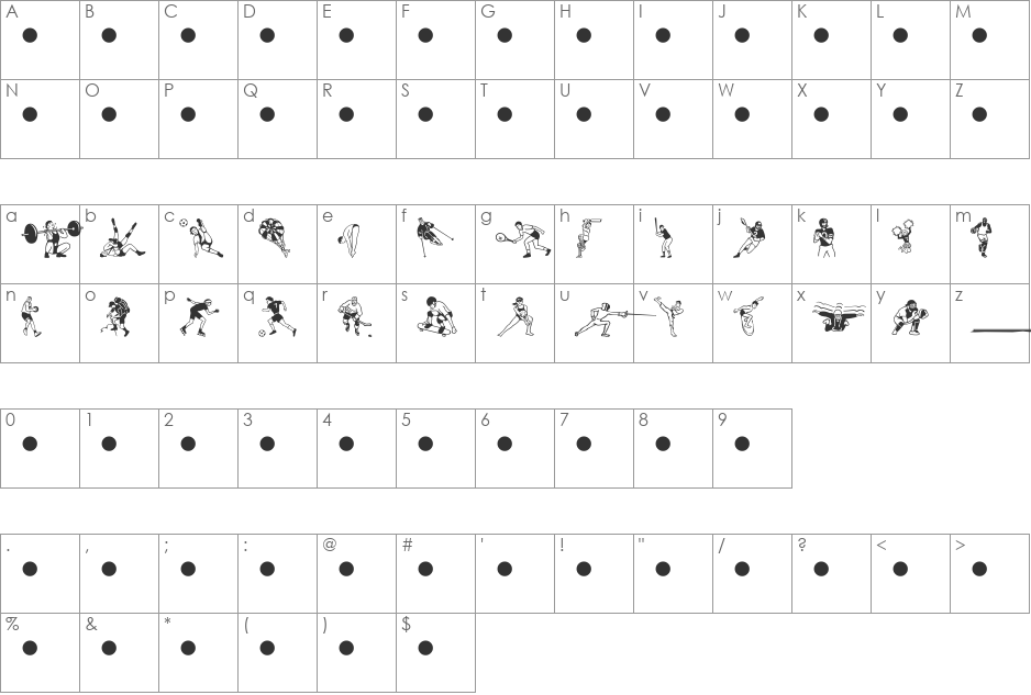 Sports Four MT font character map preview