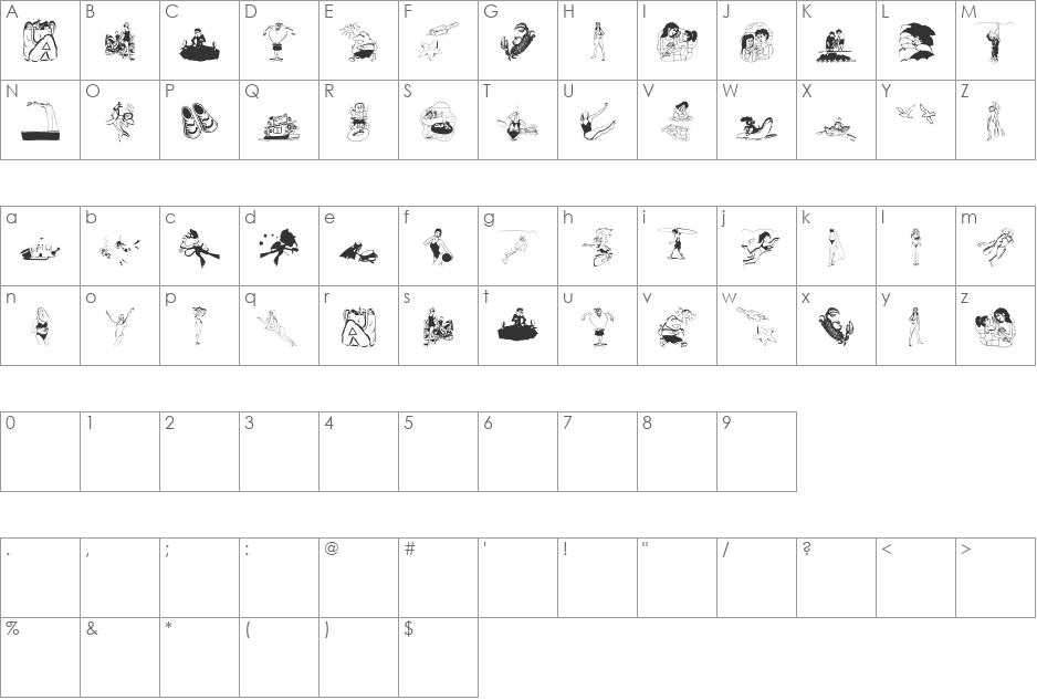 BeachBats font character map preview