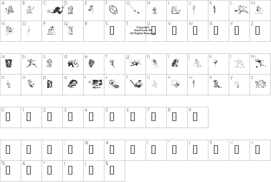 Sportzs font character map preview