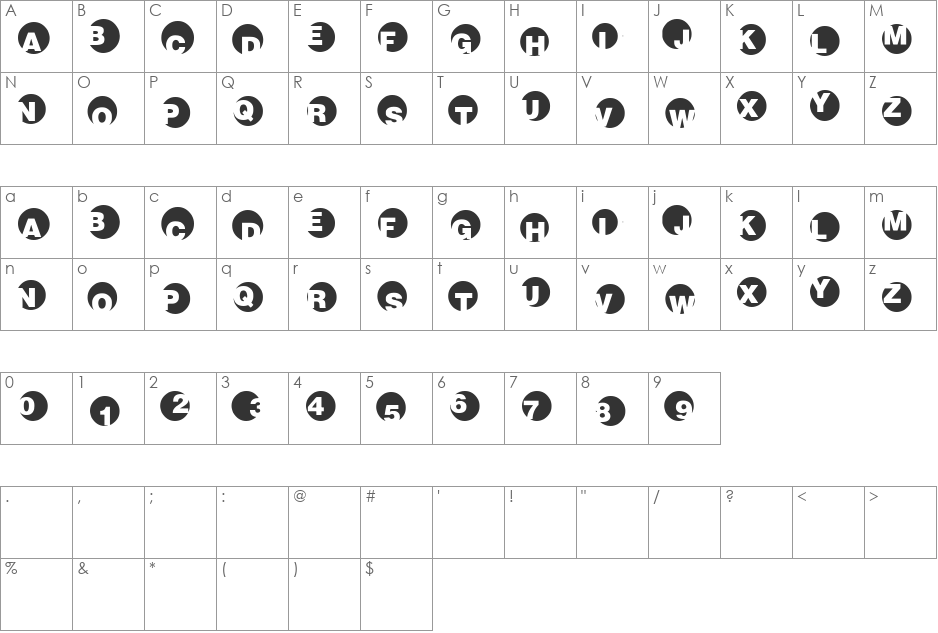 SpotLights font character map preview