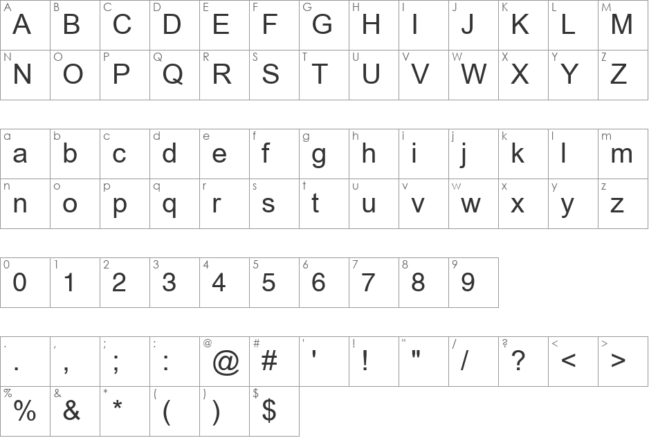 SPParliamentMT font character map preview