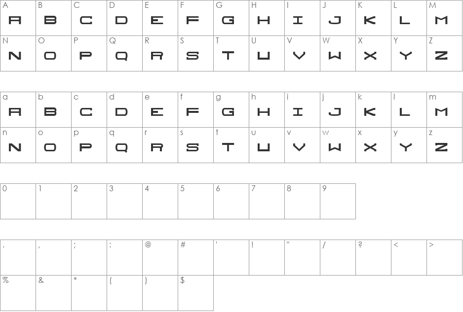 Sprawl font character map preview