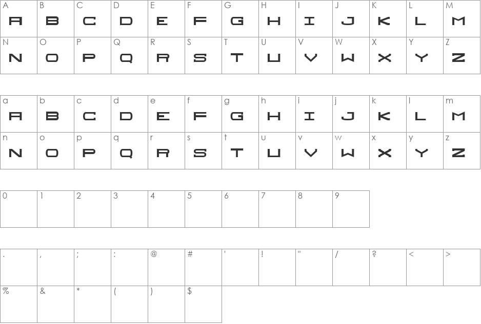 Sprawl Slim font character map preview