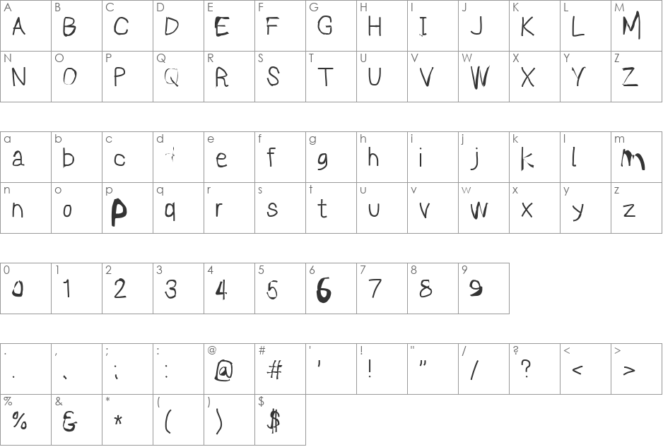 Sprayer font character map preview