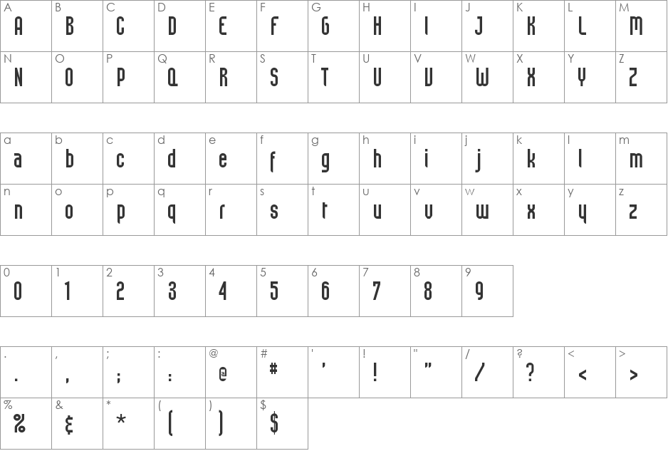 SpreadTall font character map preview