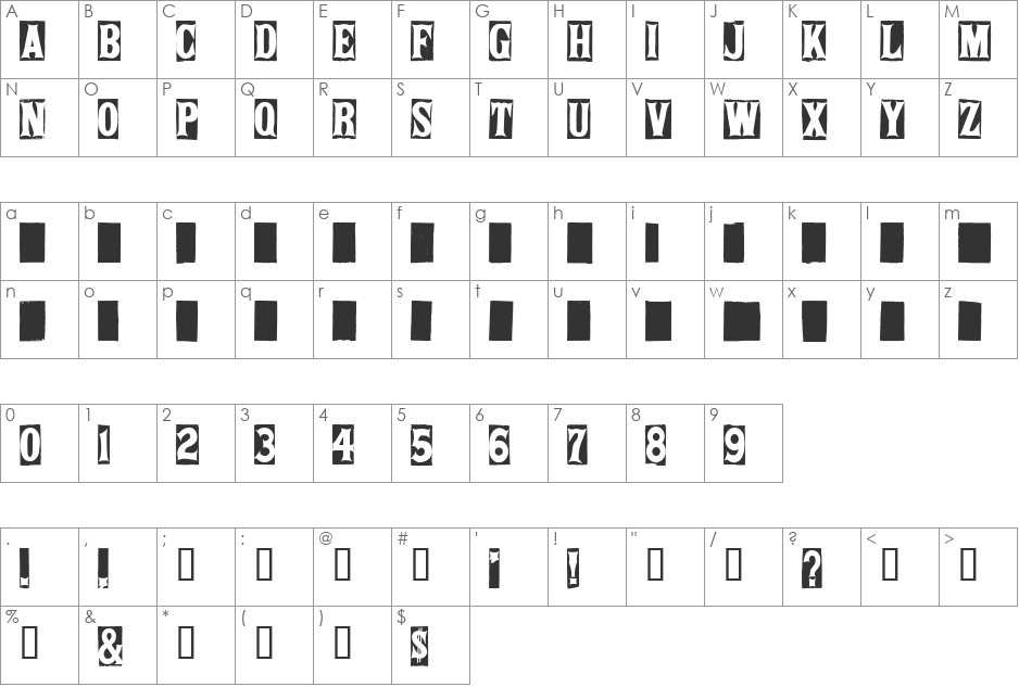 SPRING FIELD TABLES font character map preview