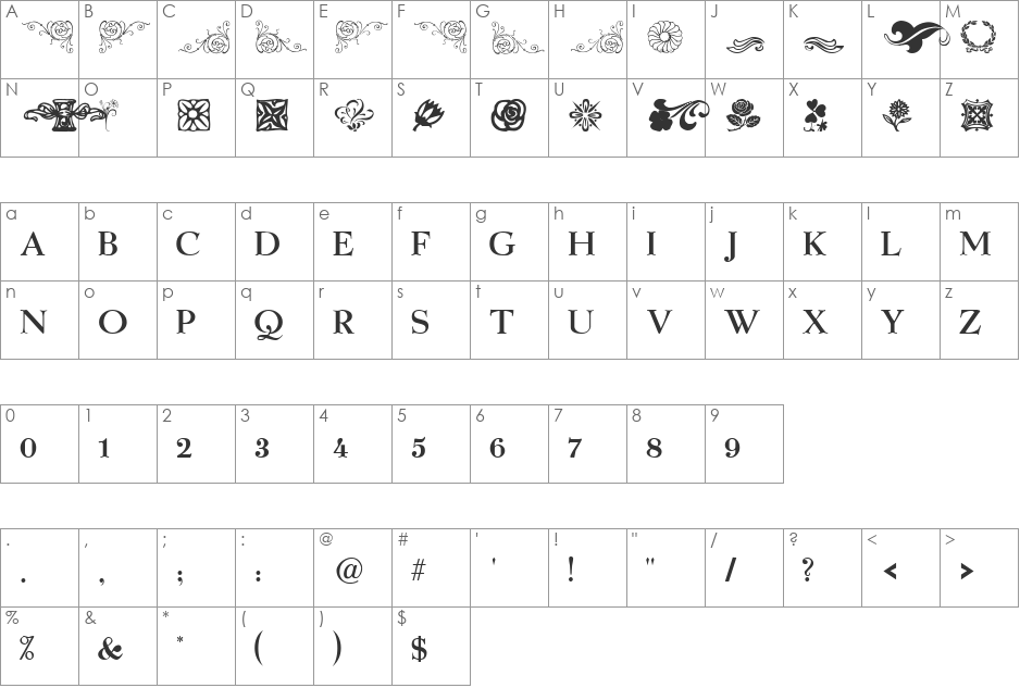 Spring Flower Dingbats font character map preview