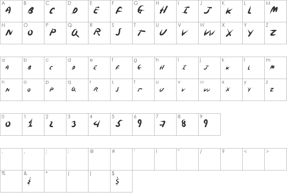 SpringNinja font character map preview