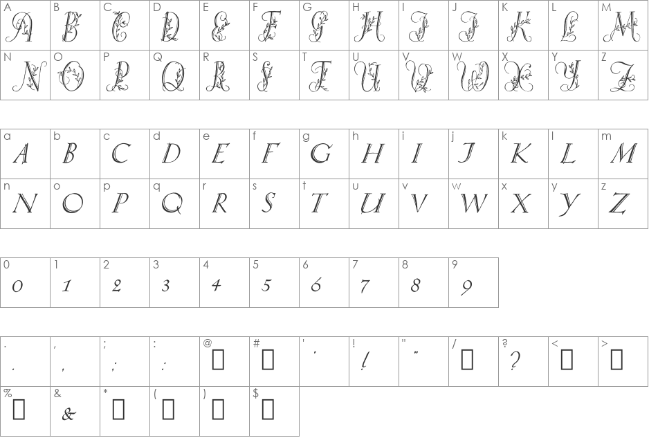 Springtime_Capitals font character map preview