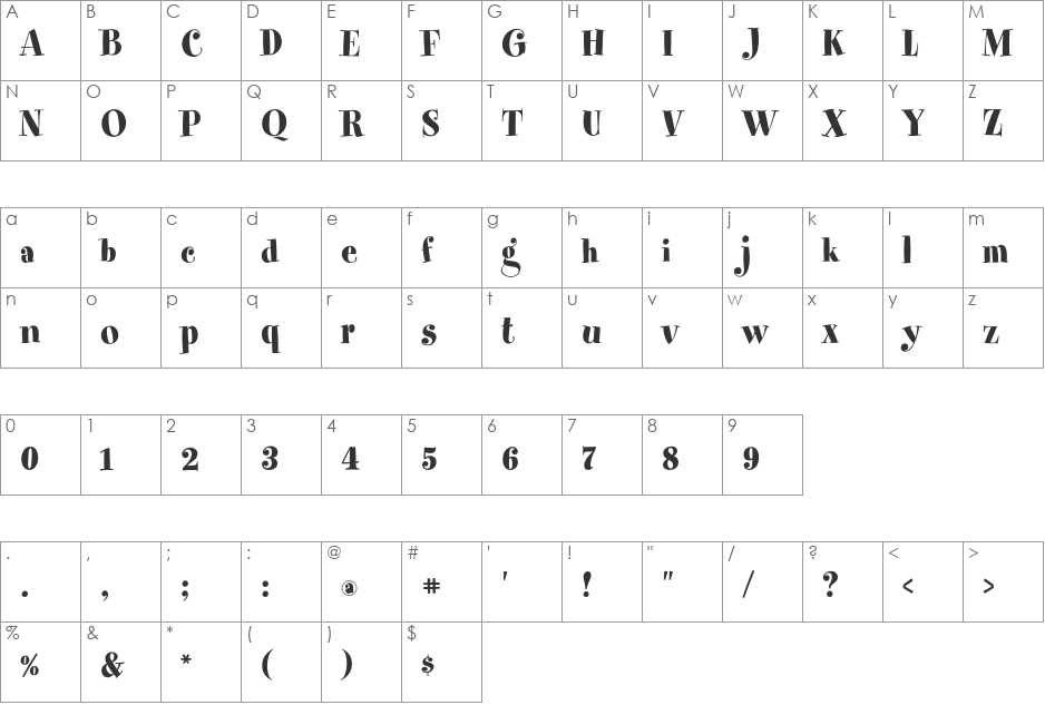 Spumoni font character map preview