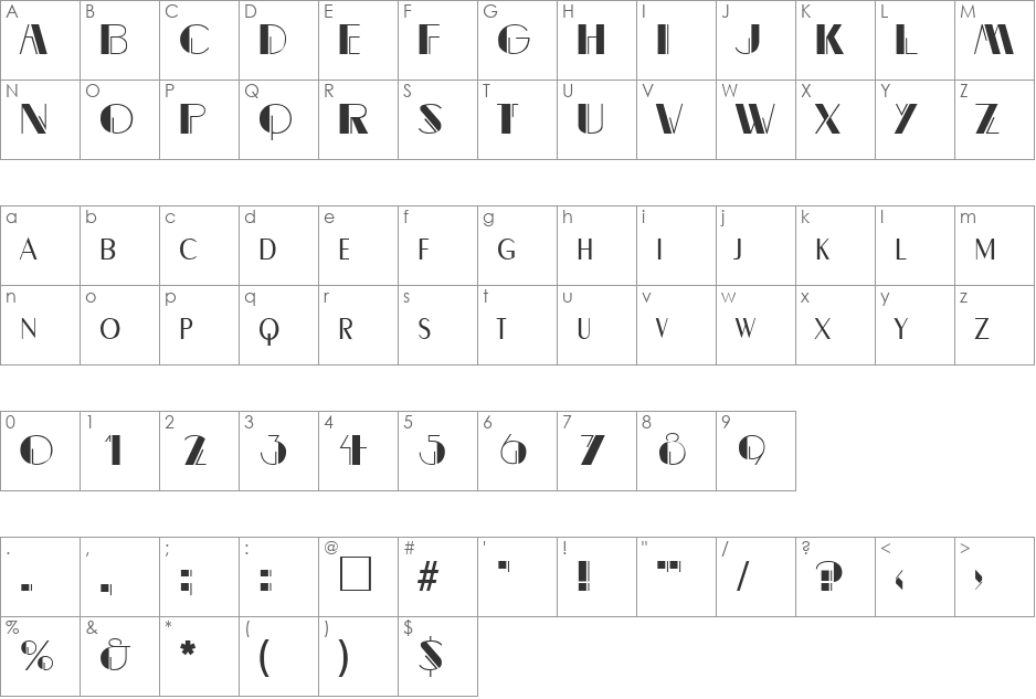 BealeVarigated font character map preview