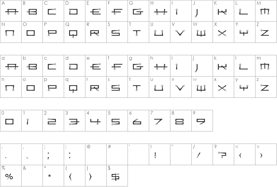 Sputnik font character map preview