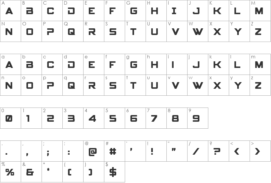 Spy Agency Condensed font character map preview