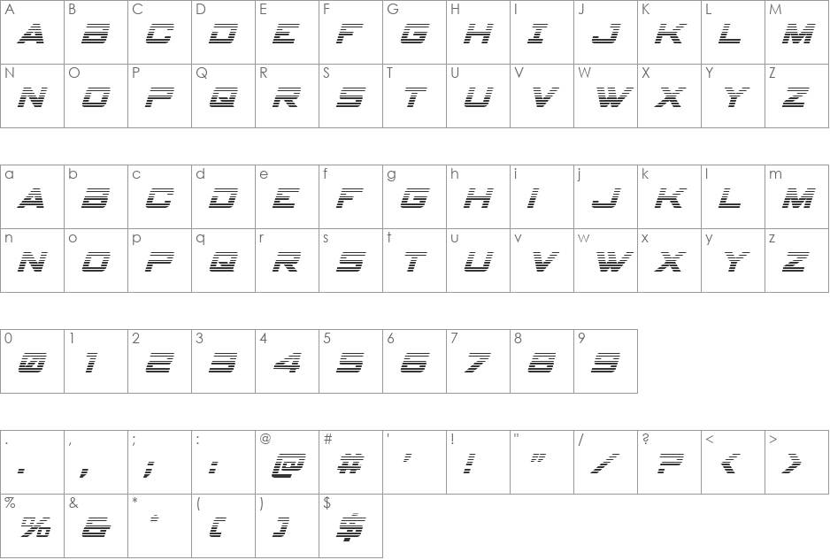 Spy Agency Gradient Italic font character map preview