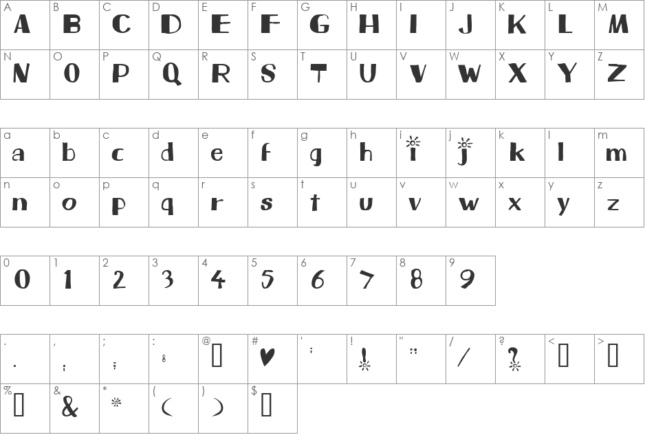 Beam font character map preview