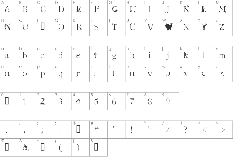 Spyhink font character map preview