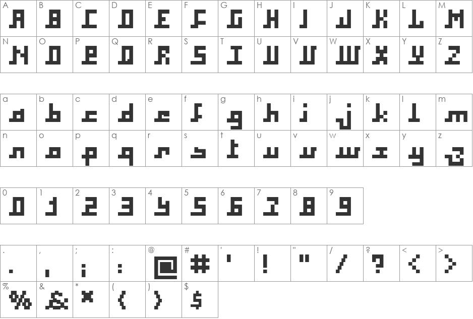 Square font character map preview